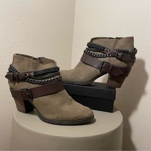 Olive Green Suede Ankle Boots with Chain detailing - Size 8